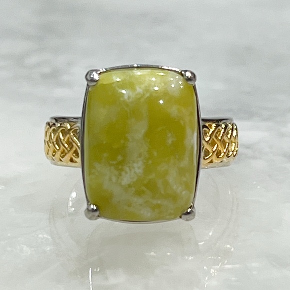 Connemara Marble 18K YG Plated Platinum Bond Brass Celtic Knotwork Ring Sz 7